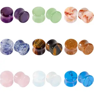 10Pcs Stone Plugs for Ears Gauges Double Flared Stretching Expander Ear Gauge Plugs Colorful Heart Ear Piercing Jewelry for Women Men