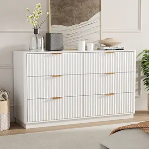 VOWNER Fluted 6-Drawer Dresser Chest - Deep Wide Storage with Brushed Metal Handles, Rounded Edges & Waterproof Thickened Top | 5 Colors for Bedroom/Entryway