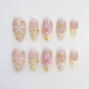 Starfish Flower Press On Nails, Elegant Almond Shell Nails