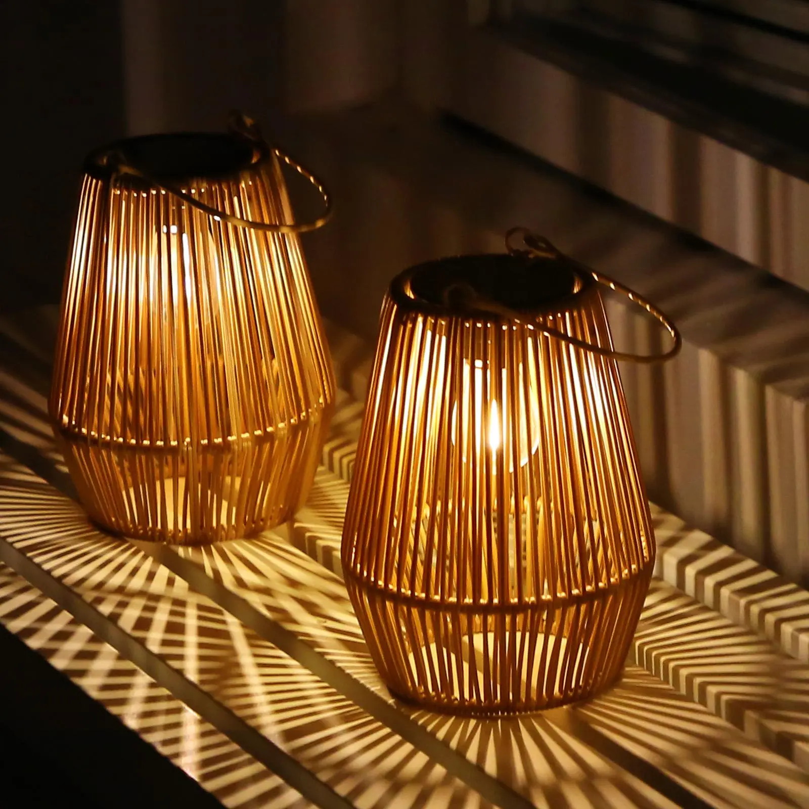 Handwoven Rattan Solar Outdoor Lanterns - Waterproof, Built to Last Outdoors, Warm Glow Lamps for Patio, Modern Solar Outdoor Lights,sohochic
