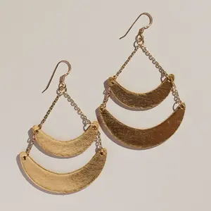 Vintage Gold Rio Lightweight Leather Crescent Drop Earring - Elegant Design for Everyday Wear