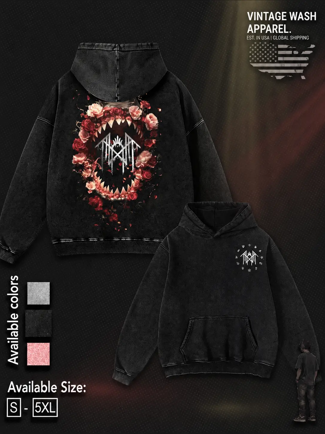 Sleep Token Floral Maw Vintage Washed Oversized Graphic Hoodie