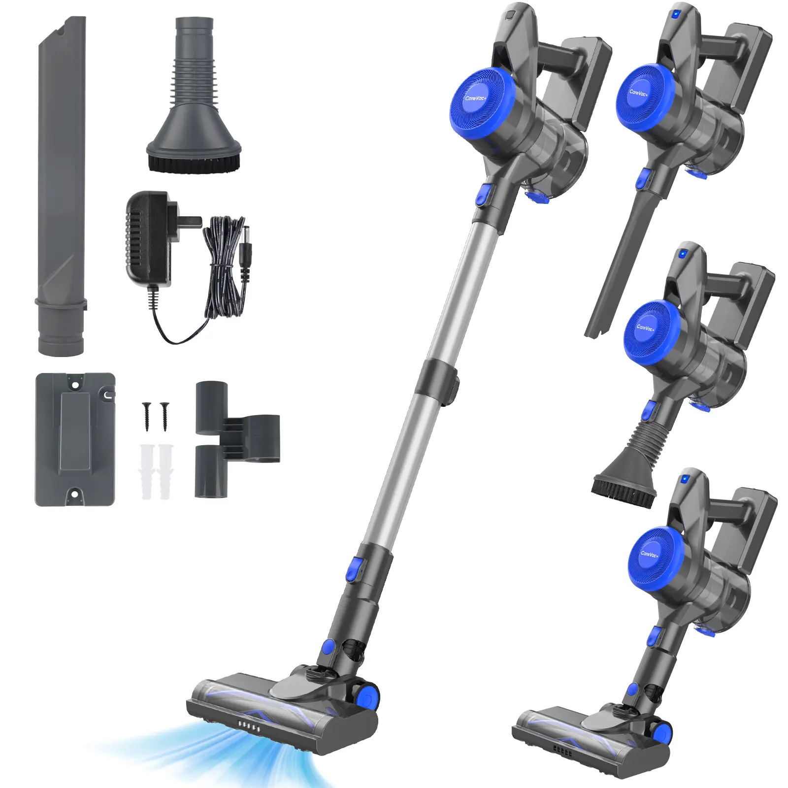 CareVac+ P017 Cordless Vacuum Cleaner, 12kPa Dual-Suction, 35Min Runtime, 1.16kg Lightweight Stick Vacuum with Wall Mount, 3-in-1 Brushes for Pet Hair, Hard Floor & Carpet Cleaning Multi Function Vacuuming