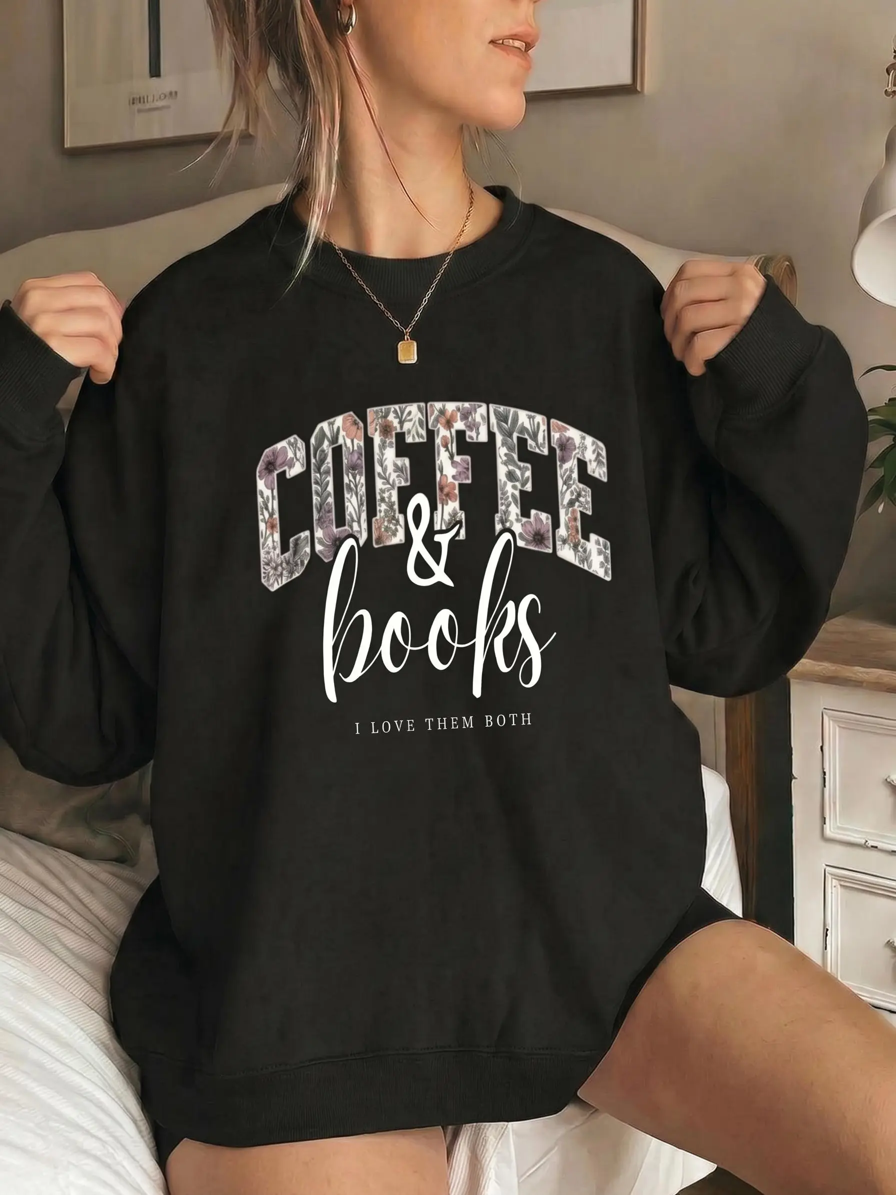 Coffee & Books Sweatshirt, Cute Book Lover Sweatshirt, Book Club Shirt, Cozy Reader Gift, Teacher Back to School Graphic Crewneck
