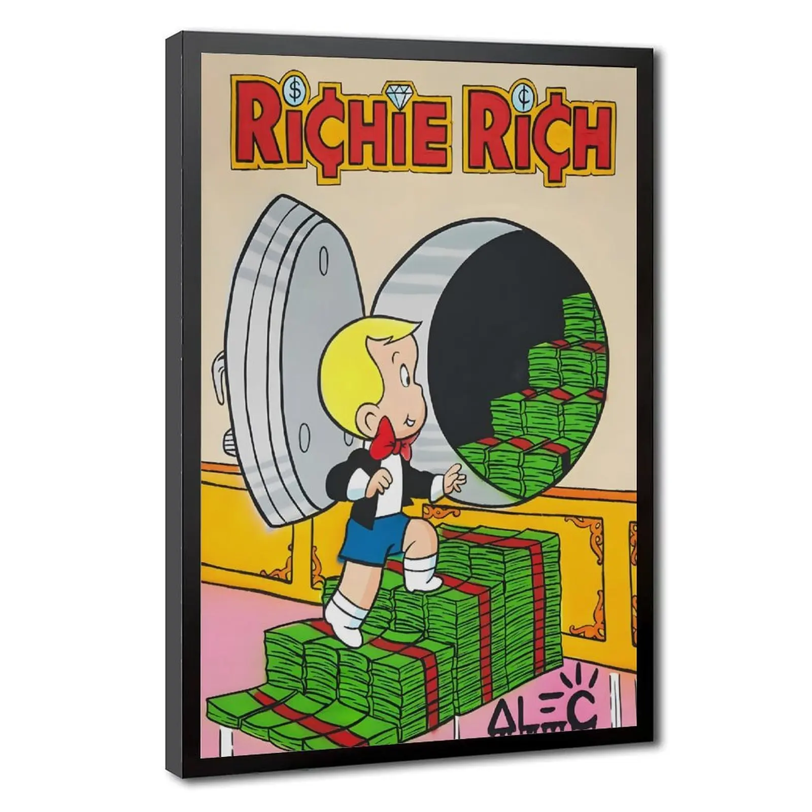 Alec Monopoly Richie Safe-Opening Poster with Banknotes - Artistic Minimalist Decorative Canvas Print Frame, Home Accessory Wall Art for Living Room, Bedroom Gift