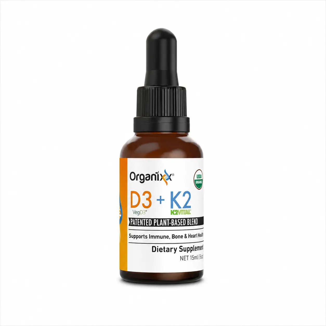Organixx D3 K2 Supplement, Supports Bone and Immune Health, Bioavailable and Easy Absorption Formula with MCT Oil, for Overall Wellness, Clean Nutrient Blend, Non GMO, 15 ML, 30 Serving Dietary Healthcare