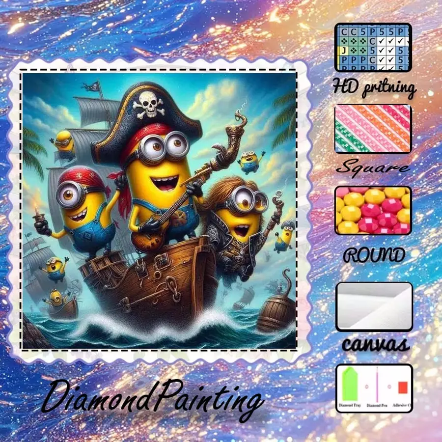 5D-DIY, velvet canvas, diamond art diamond painting pirate ship, cartoon characters, Diamond Painting Kits, AB diamonds, crystal diamonds, perfect home decor, handmade diamond art painting kit, special craft diamond art kit, Handicraft