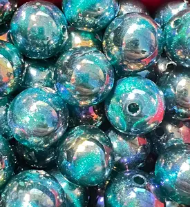 B105- (10PCS) 15mm GLOW STUNNING Blue/Teal Galaxy UVAB Rainbow Shimmer Acrylic Beads for DIY