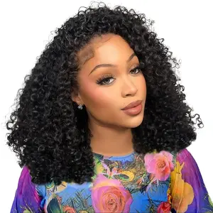 【wigs human hair】Half Wig Human Hair Glueless Wig Upgrade 4 IN 1 Kinky Curly Half Wig with Invisible Wire Snap Clips Drawstring Flip Over Easy Wear Headband Wig Beginner Friendly 200 Density 16 Inch