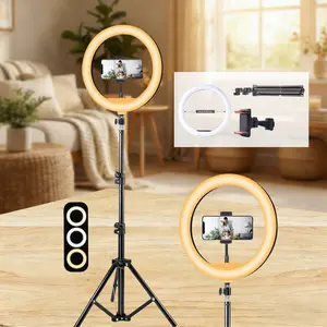 12" Ring Light with Tripod Stand & Phone Holder Tall 43.3", 3 Color Modes & 10 Brightness Video Light for Phone with Tripod Stands & Phone Holders for Live Streaming/Makeup/YouTube/Tiktok circle light#valentines day