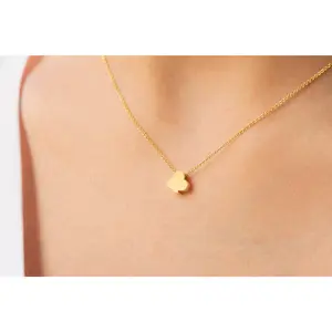 14k Solid gold Floating Clover Necklace, Poker Club Charm Pendant