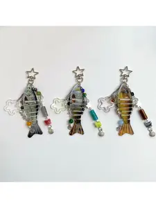 Ocean small fish multi-jointed lure keychain accessory with beads, bionic fish bait keychain