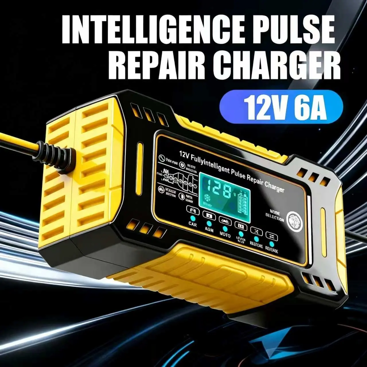 Cargador Inteligente de Batería para Auto 12V 6A - Cargador de Pulso con Función de Reparación, Pantalla Digital y Protección Completa para Vehículos