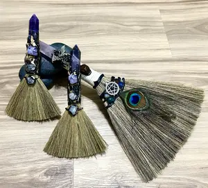 Handmade witch's broom with stones - Amethyst, Mystical decoration, Energy cleansing, Spiritual protection, Altar Supplies, Divination Broom, Positive Energy, Healing Crystal, Home Décor, Halloween, Obsidian, Quartz,