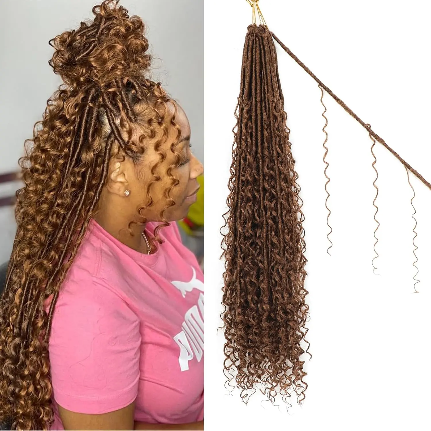 Boho Faux Locs Crochet with Curly Ends - 9packs 30inch Goddess Locs Grochet Hair Color 30, Boho Soft Locs with Curls, Bohemian River Crochet Hair for Black