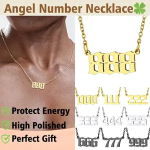 Angel digital necklace for women, girl, BFF boyfriend, men, stainless steel/gold/black, delicate 000 111 222 333 444 555 666 777 888 999 pendant, protective jewelry, lucky life path, digital jewelry, couple gift