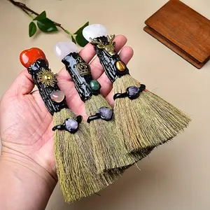 Natural Heart Shape Magic Broom, 1 Count Witch Enchanted Broom, Witch Cleaning Gem, Unique Gift for Witches, Sparkling Crystal Present, Amethyst Crystal