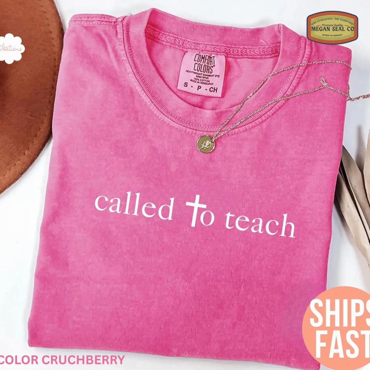 Comfort Colors Christian Teacher Shirt, Teacher Appreciation gift, Bible to School, Religious Shirt, Christian School Shirt, Minimalist Tee Unisex Womenswear Graphic Tops V53