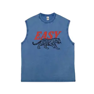 Men's vintage washed pure cotton vest featuring a universalprinted design suitable for both men and women, and canbe worn all year round.