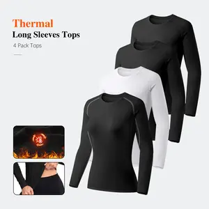 4 Pack Women’s Thermal Shirts, Women Fleece Lined Compression Long Sleeve Base Layer Tops for Winter Cold Weather
