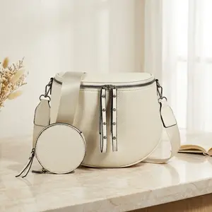 Stylish Women’s Crossbody Shoulder Bag with Adjustable Strap and Matching Round Coin Pouch Zip Purse