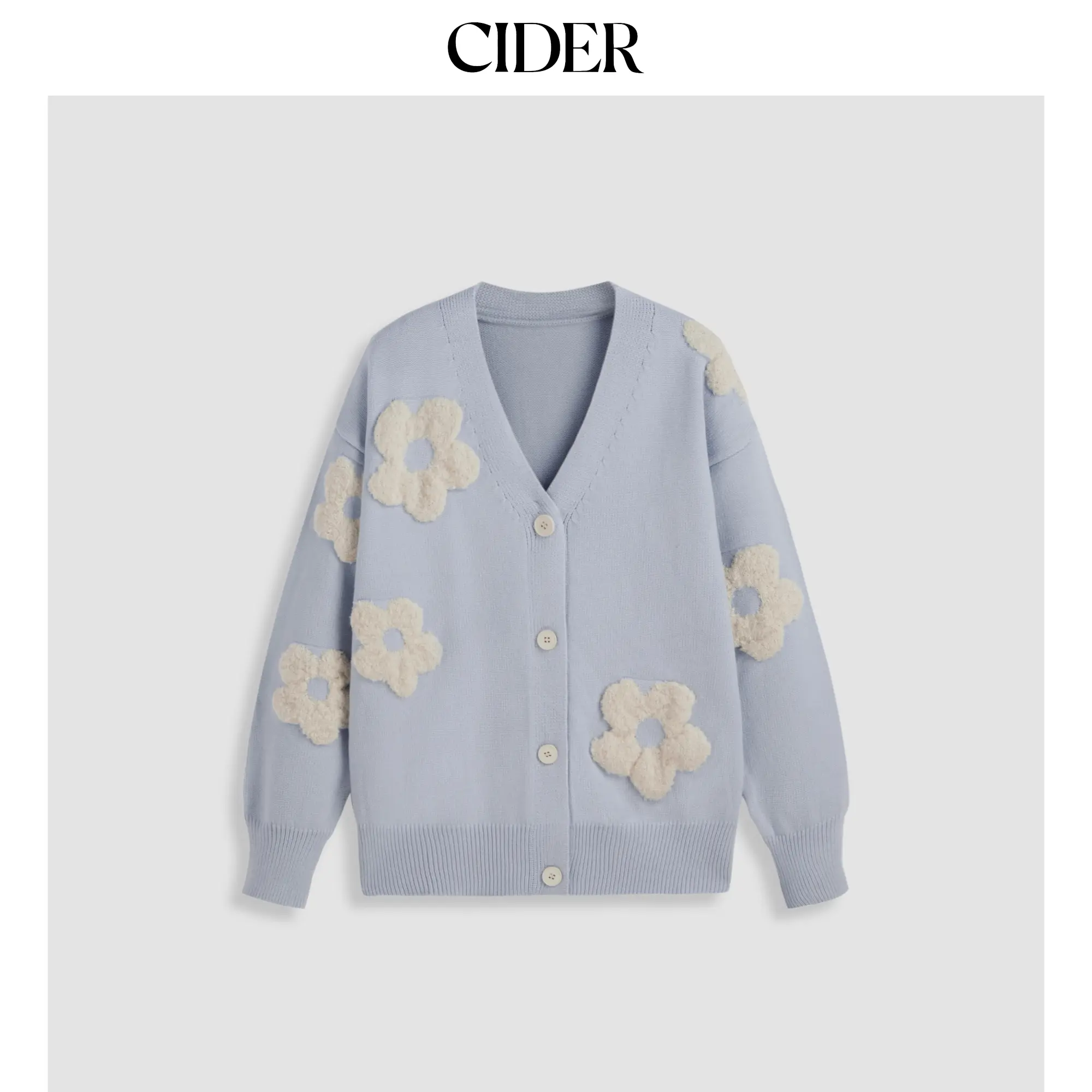 Cider [8 colors, size 0-26] V-neck Graphic Floral Button Cardigan