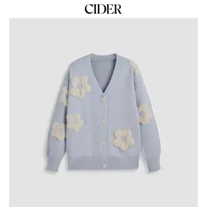 Cider [8 colors, size 0-26] V-neck Graphic Floral Button Cardigan