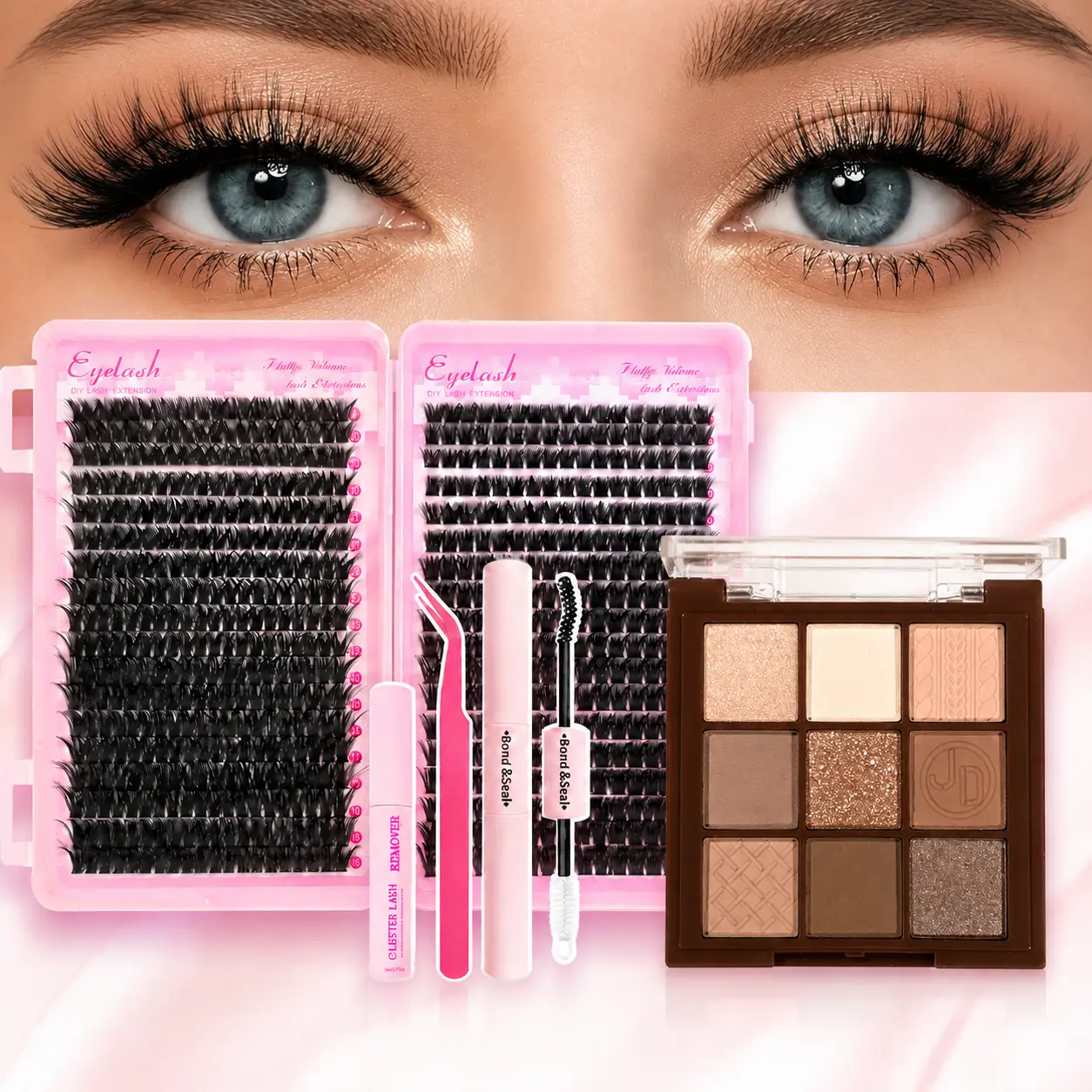 DIY Lash Extension Kit with Bond & Seal, Cluster Eyelashes for Natural Volume & Wispy Lash Look, Easy Apply False Lashes for Beginners