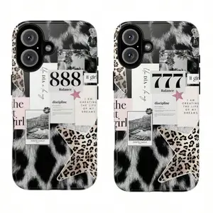 Leopard Print Star Aesthetic Po Collage Atmosphere Number 888777 Pattern Two-In-One Mobile Phone Protective Case, Suitable for a variety of iPhone models, from Iphone 17 series to Iphone 11 series, and Iphone x series