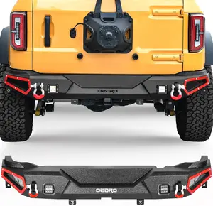 YITAMOTOR Rear Bumper Compatible for 2021-2023 Ford Bronco, Off Road Full Width Bumper w/LED Lights & D-Rings & Detachable Decor