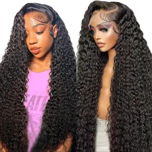 Sway Hair 200% Density Water Wave Wigs 100% Pure Human Hair 13x4 HD Transparent Deep Curly Wave Lace Front Human Hair Wigs 180% Density Bouncy Loose Body Wave Short Bob Brazilian Virgin  Hair For Women Natural Black Burmese Curly