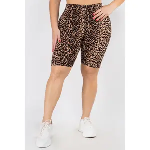 Plus Size Soft Leopard Print Biker Shorts