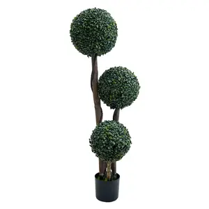 Garvee 45 Inch Artificial Boxwood Topiary Ball Trees, Artificial Triple Ball Boxwood Topiary Tree for Indoor and Outdoor Home Decor