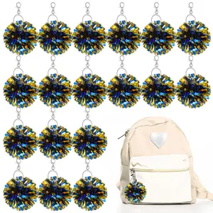 20 Pcs Cheer Pom Pom Keychains Cheerleading Graduation Gift Pendant Charm Foil with Keychain Hooks for Students Class Friends School Cheerlead Team Gift Backpack Accessories Decoration