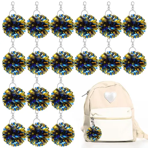 20 Pcs Cheer Pom Pom Keychain Cheerleader Gifts Cheerleading Keyring Charm Foil with Keychain Hooks for Team Teacher Student coach Inspirational Gift Accessories Back to School Team Gift