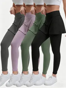 4 Pack Women's Skirted Leggings High Waisted Yoga Legging With Skirts &Women Tennis Skorts with Pockets Yoga Running Pickleball Athletic Skirt leggins gym