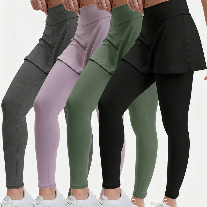 Women's 4-Pack High-Rise Skirted Leggings with Pockets - Athleisure Style, Machine Washable Multi-Function Female Activewear for Yoga, Running, Leggings for Women