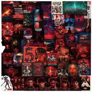 54pcs Stranger Things Stickers Set, DIY Waterproof Decals for Guitar Notebook Luggage Decoration, Graffiti Art Supplies