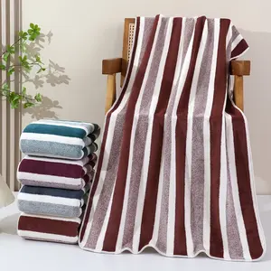 4-Pack Bath Towels 70cmx140cm, Wide Stripe Pattern, 300gsm Thick Coral Fleece, Quick-Dry Absorbent, Soft Comfort, Bathroom Essentials