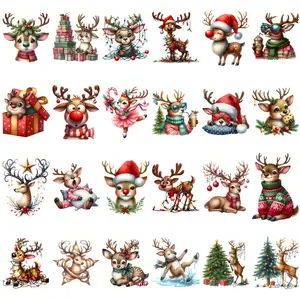36 Piece Christmas Reindeer Iron-On Transfer Patches, Unique Deer Winter Patterns, DIY Clothing Jackets Hats Bags Fabric Decorations
