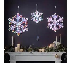 LuxenHome Snowflake Decoration Set w/ Battery-Op Lights LuxenHome Snowflake Decoration Set w/ Battery-Op Lights