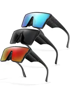 Unisex Sporty Square Frame Sunglasses, 3 Counts Bike Shades Outdoor for Cycling, Running, Fishing, Driving, Sports & Outdoor Clothing Accessories