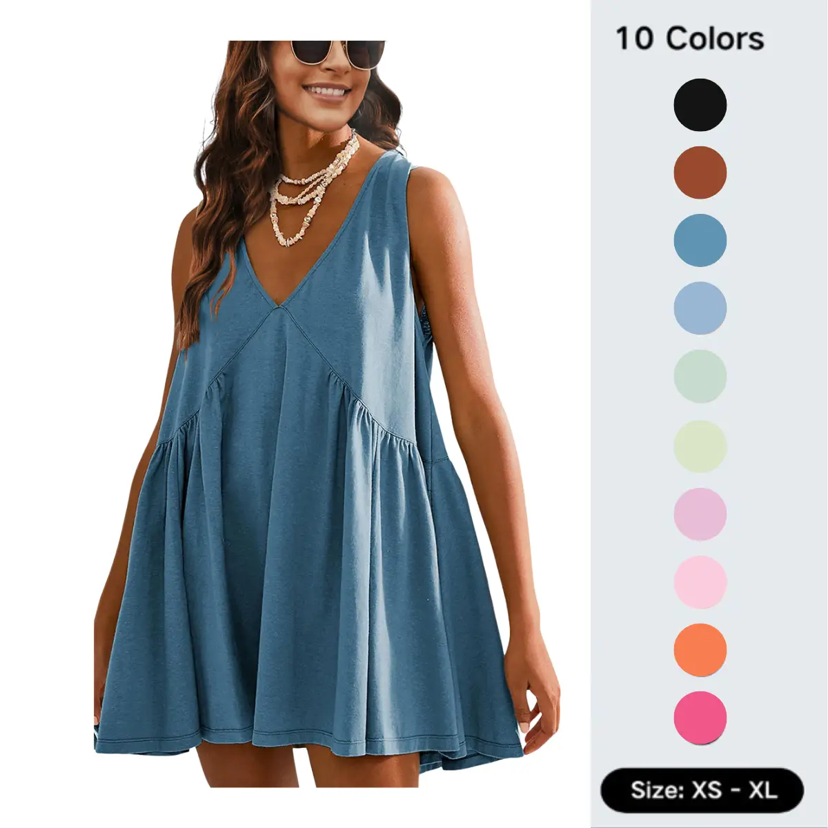 Yeokou Women's Summer Sleeveless Mini Dress Casual Loose V Neck Sundress with Pockets