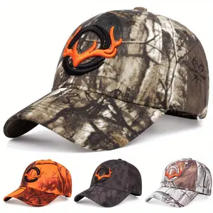 Women's Adjustable Lightweight Baseball Cap - Sun Hat with Camo & Orange Antler Design, Breathable Polyester for Outdoor Hunting Fishing Hiking