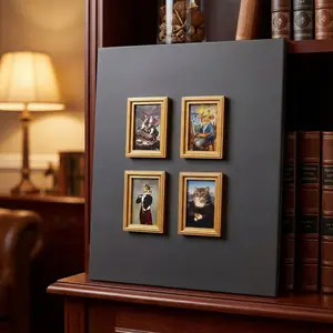 Mini Gold Frame Cat Art Magnets 4 Piece Set, Vintage Aesthetic Decor, Strong Magnetic Adhesion, Ideal for Fridge, Storage Cabinet, Office
