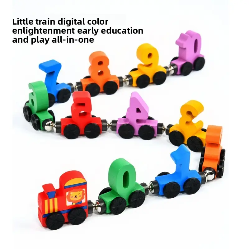 12-section magnetic number train, wooden colorful number train for children, perfect for color and number recognition.