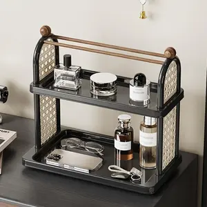 Double-layer cup holder desktop storage rack, large-capacity office desktop storage rack, organizer rack, storage rack, hollow retro design