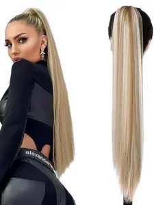 24 Inch Long Straight Ponytail Extension with Claw Clip, Natural Fluffy Hairpiece for Women, Synthetic Hairpiece for Daily & Party Hairstyle Ideas, Soft Synthetic Hair