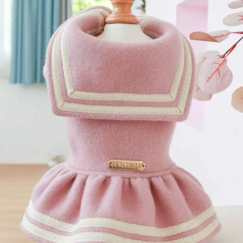 Belinda Princess Dog Dress - Pink & Cream Striped Pet Apparel for Stylish Canine Wear