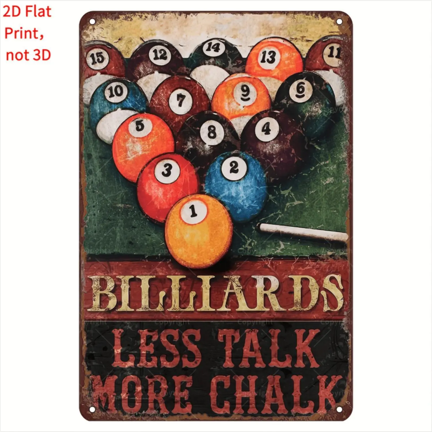 Retro Billiards Metal Wall Sign 2D Flat Printing Tin Plate Wall Decor for Home Garage Kitchen Bar Street Yard Porch Club Restaurant Art Logo